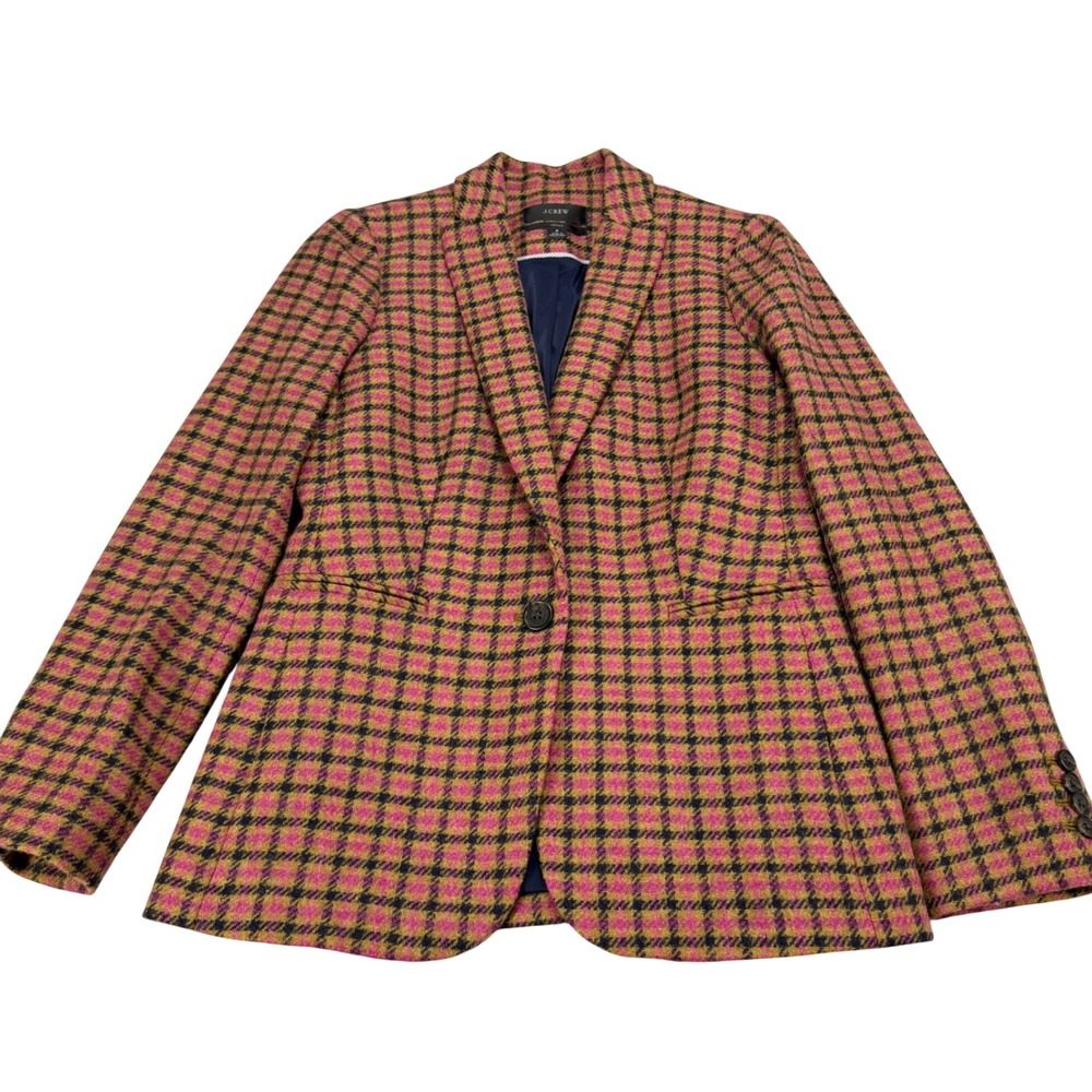 J.Crew Parke Blazer 2 Pink Yellow Plaid Wool Moon England Woven Jacket
